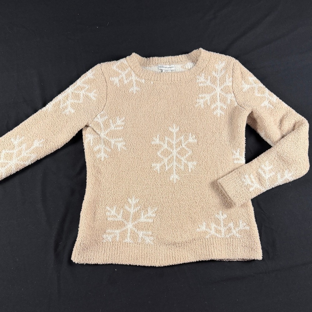 Cupcakes and Cashmere Womens Tan Snowflake Fuzzy Eyelash Knit Sweater XS